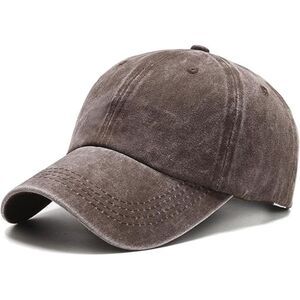 Unisex Brown Washed Ponytail Slot Adjustable Buckle Classic Baseball Plain Cap